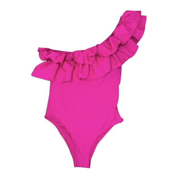 ZARA Pink Ruffled One Shoulder Bathing Suit Bodysuit Designer Inspired Size M - Picture 3 of 10